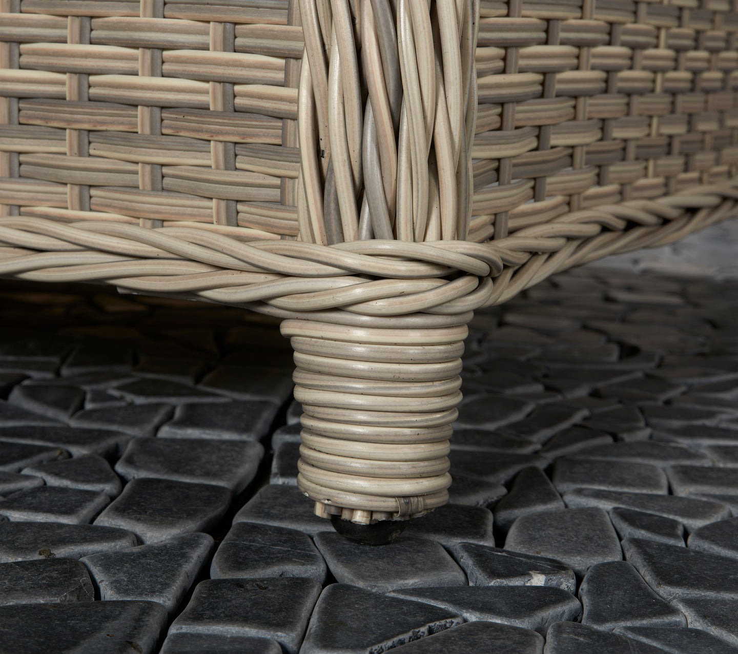 Signature Weave - Outdoor Furniture - Meghan - Four Seat Sofa Set With Supper Table In Creamy Grey Wicker With Pale Grey Cushions